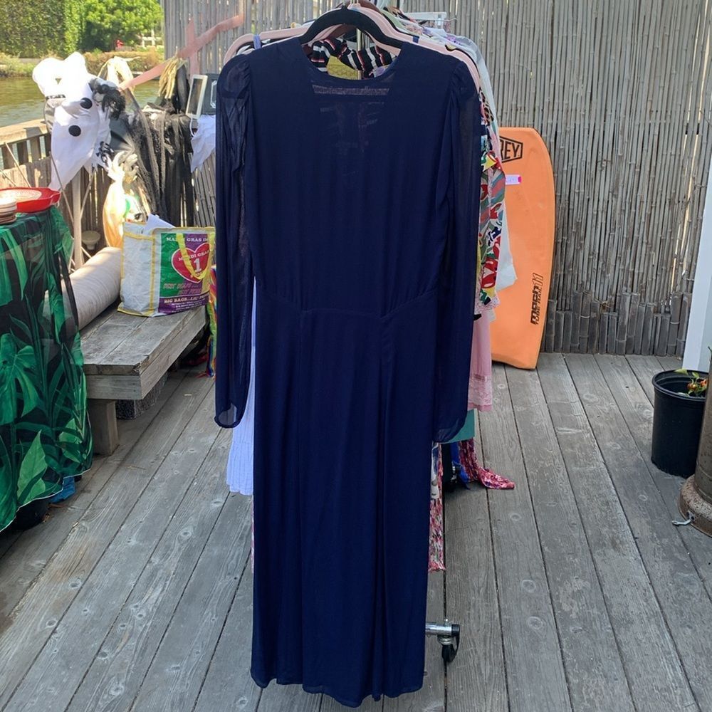 Reformation Dark Blue Long Sleeve Viscose Dress Size Small - Picture 3 of 5